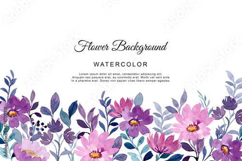 Purple flower garden background with watercolor
