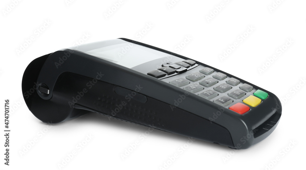 New modern payment terminal isolated on white New modern payment terminal isolated on white