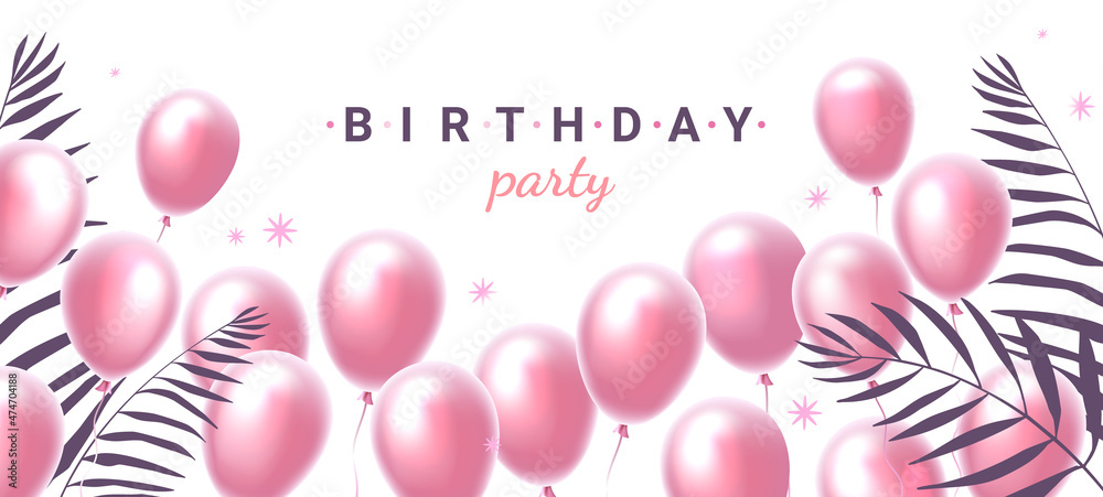 Vector happy birthday illustration with realistic pink color air ...