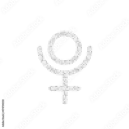 The astrological pluto symbol filled with black dots. Pointillism style. Vector illustration on white background