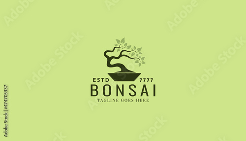 Vintage Bonsai Tree Logo Design Inspiration. Vector illustration of aesthetic bonsai and potted plants. Bonsai tree from chinese and japanese culture brand identity for Hotel retro brand logo.