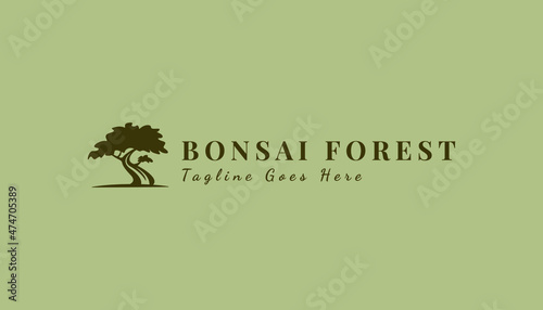 Vintage Bonsai Tree Logo Design Inspiration. Vector illustration of aesthetic bonsai and potted plants. Bonsai tree from chinese and japanese culture brand identity for Hotel retro brand logo.