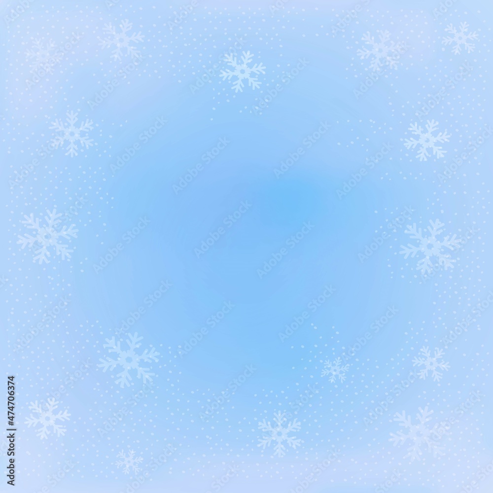 Christmas blue  background with snowflakes and central space for text. 
