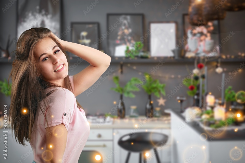 Beauty and skincare. Smiling girl perfect skin and smiling, standing