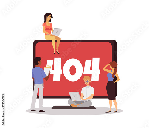 Critical operating system 404 error screen, flat vector illustration isolated.
