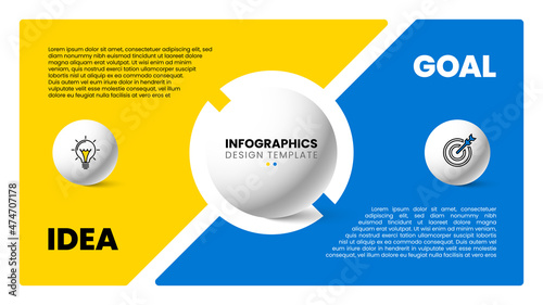 Infographic template with 2 options or steps. Idea and goal.
