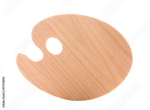 New wooden paint palette isolated on white. Art accessory