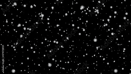 Falling snowflakes on a black background. Snowfall vector illustration. Abstract horizontal winter backdrop.