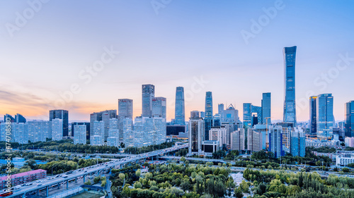 Dusk scenery of CBD buildings in Beijing, China
