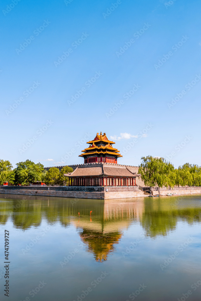 Sunny view of the corner tower of the Forbidden City, Beijing, China