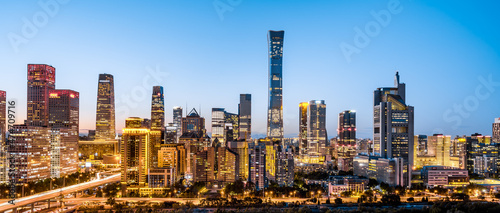 Night view of high-rise buildings in the Central Business District of Beijing  China