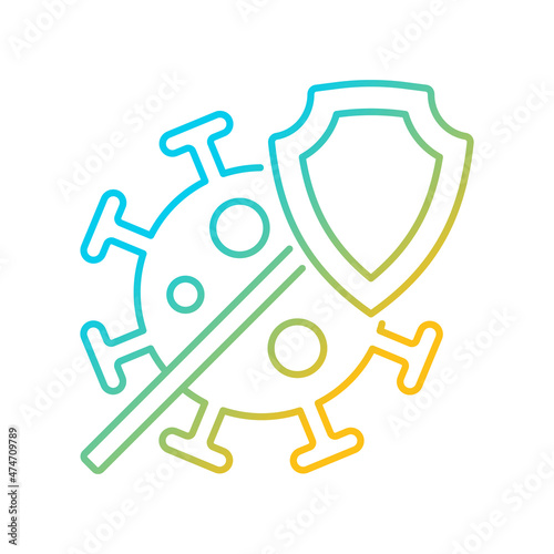 Covid insurance gradient linear vector icon. Coronavirus treatment coverage. Patient support at pandemic. Thin line color symbol. Modern style pictogram. Vector isolated outline drawing