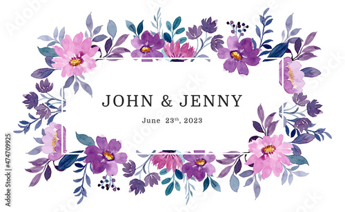 Purple floral frame with watercolor