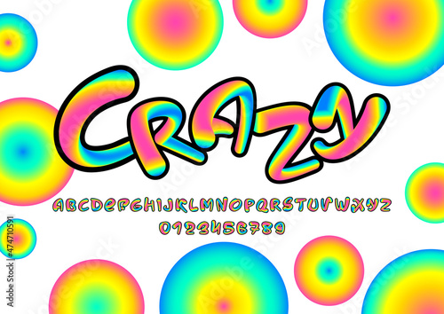 Multi colored cursive font, handwritten script alphabet, calligraphy cursive typeface, crazy vector hand drawn typeface