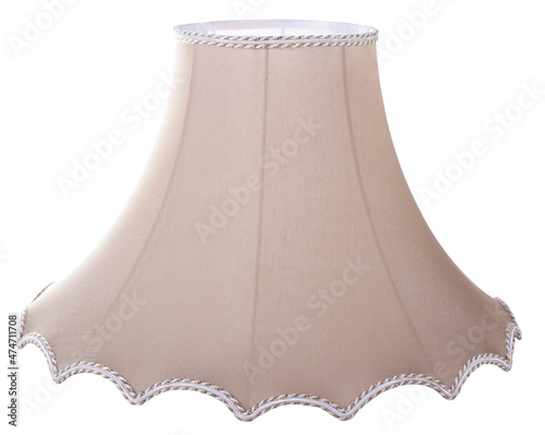 classic gallery bell shaped tapered brown beige lampshade on a white background isolated close up shot