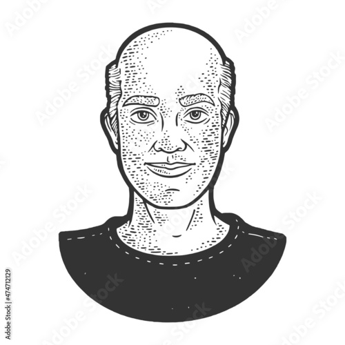 balding man sketch engraving vector illustration. T-shirt apparel print design. Scratch board imitation. Black and white hand drawn image.