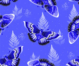 Vector seamless pattern with purple moths on lilac background. Perfect for textile, wallpaper or print design.