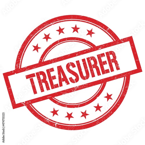 Canvastavla TREASURER text written on red vintage round stamp.