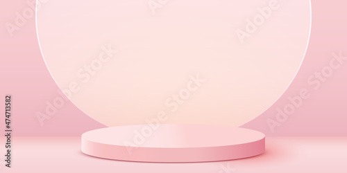 Abstract scene background. Cylinder podium on pink background. Product presentation, mock up, show cosmetic product, Podium, stage pedestal or platform.
