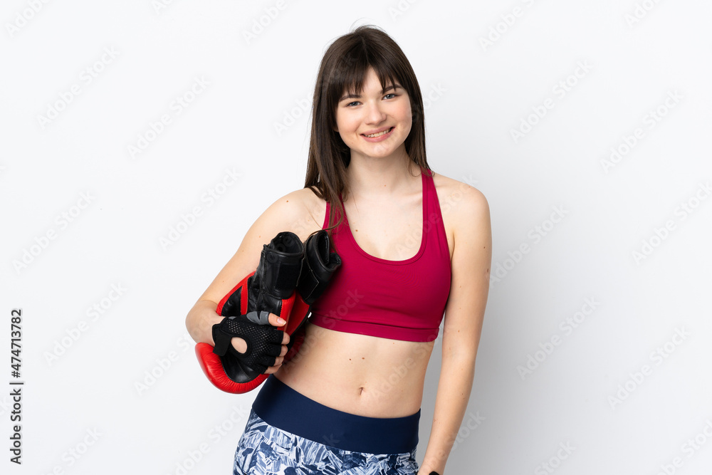Young sport woman isolated on white background with boxing gloves Young sport woman isolated on white background with boxing gloves