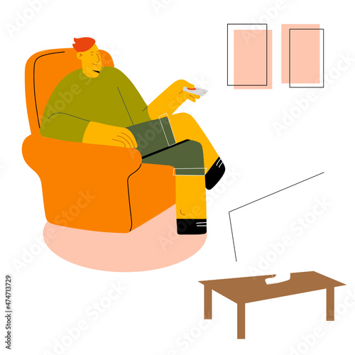 Guy watches TV at home