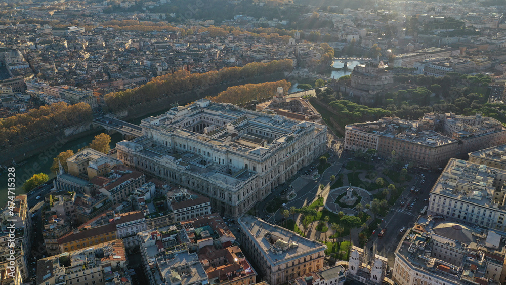 Aerial drone photo of iconic Cassation court Palace of justice, the highest supreme court of Italy next to famous piazza Cavour, Rome historic centre