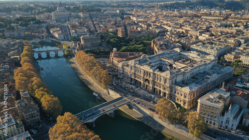 Aerial drone photo of iconic Cassation court Palace of justice, the highest supreme court of Italy next to famous piazza Cavour, Rome historic centre