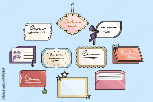 Colorful collection of various postcards for happy birthday or anniversary greeting. Set of different cards congratulating with special occasion or event. Celebration concept. Vector illustration. 