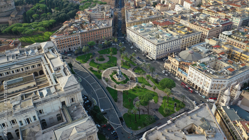 Obraz premium Aerial drone photo of iconic Cassation court Palace of justice, the highest supreme court of Italy next to famous piazza Cavour, Rome historic centre