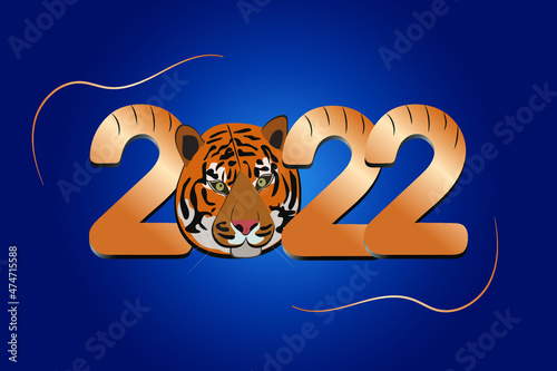 Happy new year 2022 year tiger  is in numbers 2022 for poster, brochure, banner, invitation card vector illustration isolated on blue background.