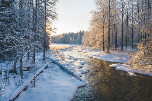 The unknown and untouched Russian north river in winter