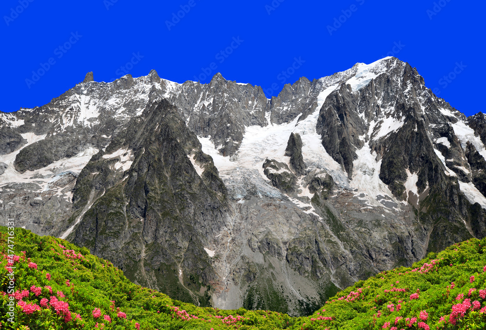 Beautiful mountain landscape with mount Grandes Jorasses, Mont Blanc massif, Courmayeur, Italy.