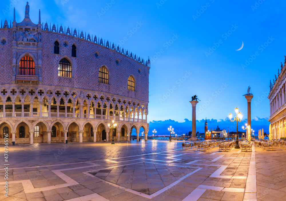 Doge's Palace in Venice, beautiful twilight view, Italy
