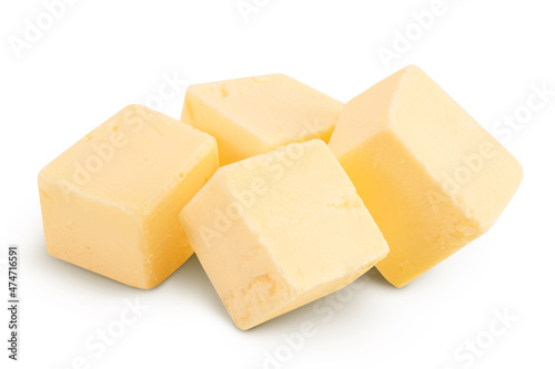 butter cubes isolated on white background with clipping path and full depth of field