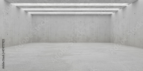 Abstract empty, modern concrete room with ceiling beams and rough floor - industrial interior background template