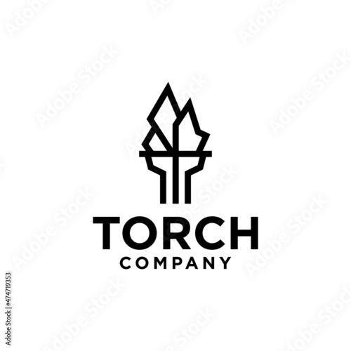 Burning Torch Fire Flame with Pillar column logo design