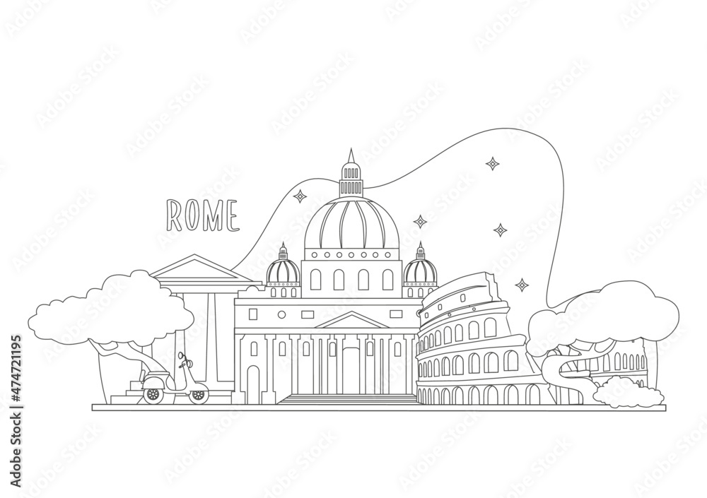 Rome, landmark, vector illustration, sketch