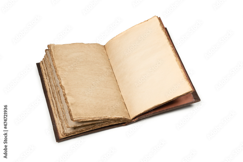 An open empty old notebook isolated on a white background. An open empty old notebook isolated on a white background.