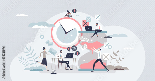 Urgency and ASAP time deadline for business project tiny person concept. Task priority for urgent challenge vector illustration. Efficiency and hurry productivity in last minute vector illustration.