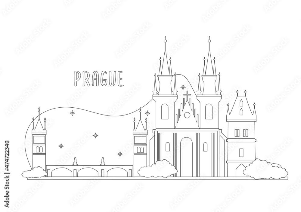 Prague, landmark, vector illustration, sketch