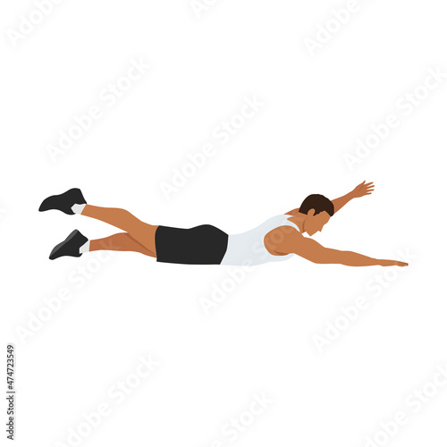 Man doing Contralateral limb raises exercise. Flat vector illustration isolated on white background