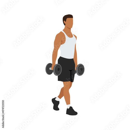 Man doing Farmers walk. carry exercise. Flat vector illustration isolated on white background