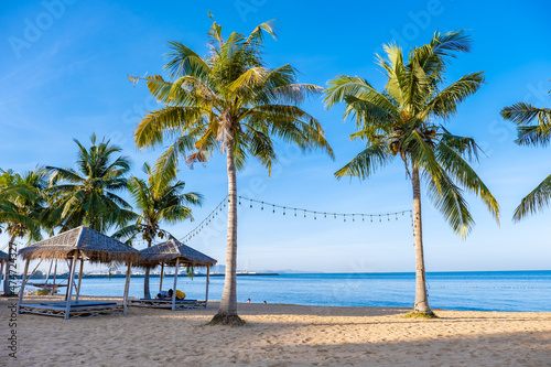 Na Jomtien Beach Pattaya Thailand, white tropical beach during sunset in Pattaya Najomtien. Palm trees at the beach photo