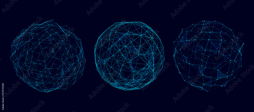 Vector futuristic sphere of particles and lines. Network connection big data. Abstract technology background.