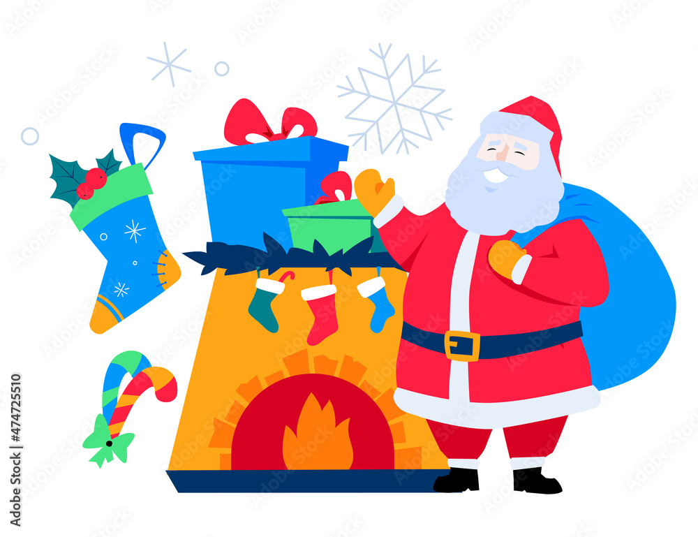 Santa brought gifts - flat design style colored illustration Santa brought gifts - flat design style colored illustration