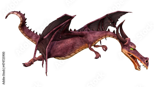 3D Rendering Fairy Tale Dragon on White