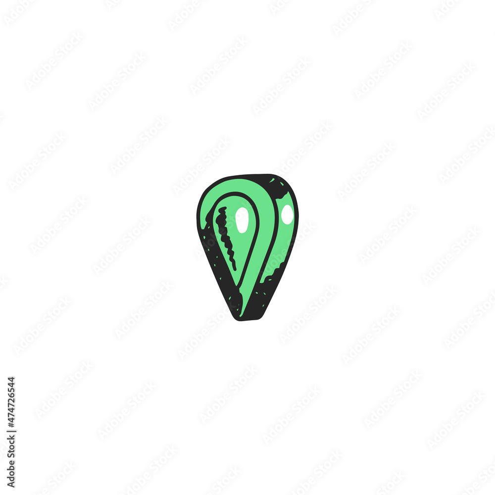 Destination locator vector icon. Green pin map marker, sketch style cartoon pointer. Destination locator vector icon. Green pin map marker, sketch style cartoon pointer.