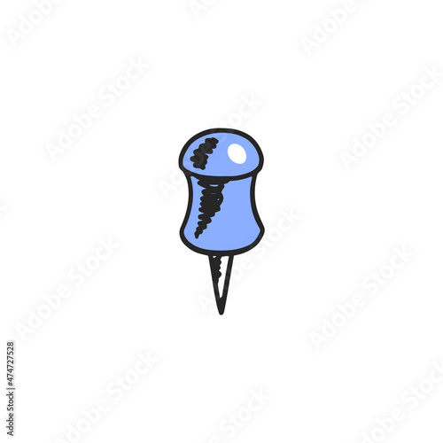 Map pin or stationery stud hand drawn icon, sketch vector illustration isolated.