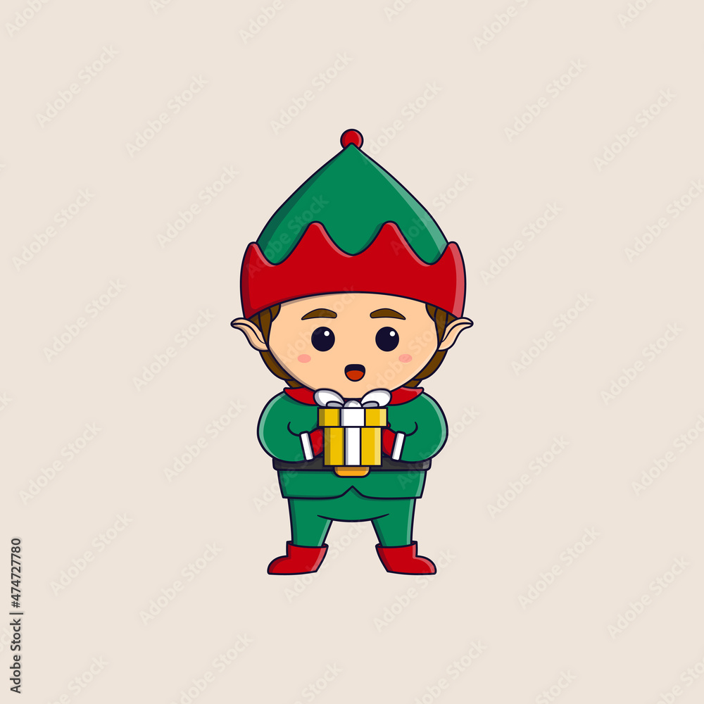cute christmas elf holding gift box cute christmas elf holding gift box