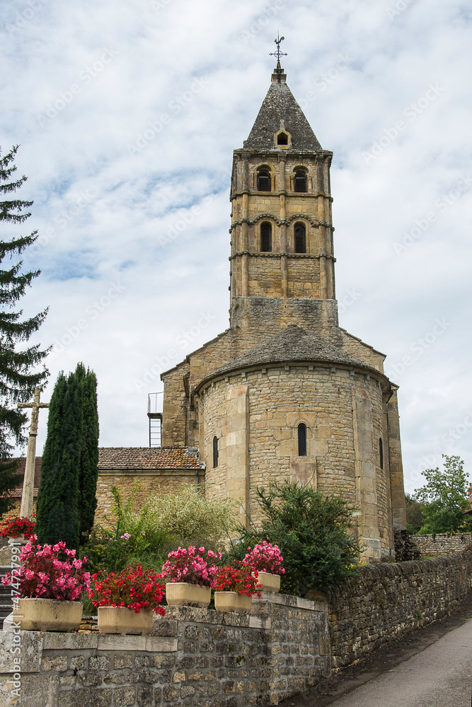 Old, medieval, romanesque village church Saint Martin de Vareilles in the region of the Brionnais in France
